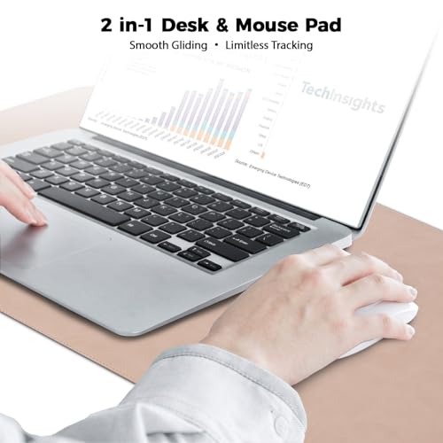 Large Gaming Desk Pad with Stitched Edges - 2mm Thickness Leather Mouse Mat, Non-Slip Base Desk Mat for Office/Home 31.5"x 15.7" L Beige - color: Beige, size: 31.5" x 15.7"