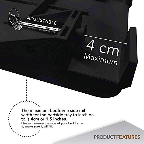 Modern Innovations Bedside Shelf for Bed, College Dorm Room, Bunk Bed Shelf/Caddy for Top Bunk, Clip On Nightstand Tray with Cord and Cup Holder for Table Storage (Black) - color: Black, size: Large