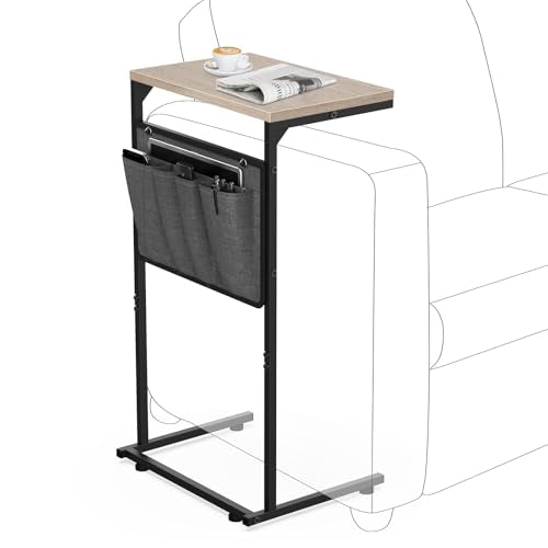 Vantic C Shaped End Table, Small Side Table for Couch and Recliner, Slide Under Sofa Tray Desk with Storage Bag for Living Room and Bedroom, Greige - color: Greige