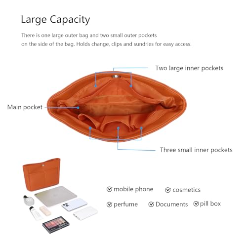 YONEBN waterproof Storage Bag Lightweight Large Capacity nylon Bag Inner Bag Handbag Organizer - color: Pu/Vitality Orange