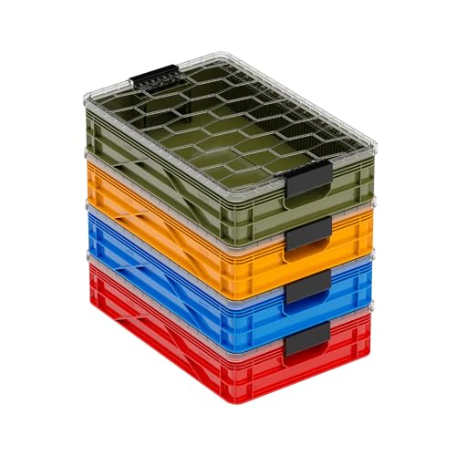 SIDIO Quarter Crate 4 Pack of Stackable Storage Bins - Organizer Bins with Dividers for Garage Organization, Home Storage - Heavy Duty Plastic Containers - 19.16” x 12.75”x 4.57” (Utility) - color: Utility
