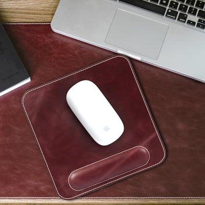 Londo Top Grain Leather Mouse Pad with Wrist Rest – Ergonomic Support, Non-Slip Base, Smooth Surface - color: Purple