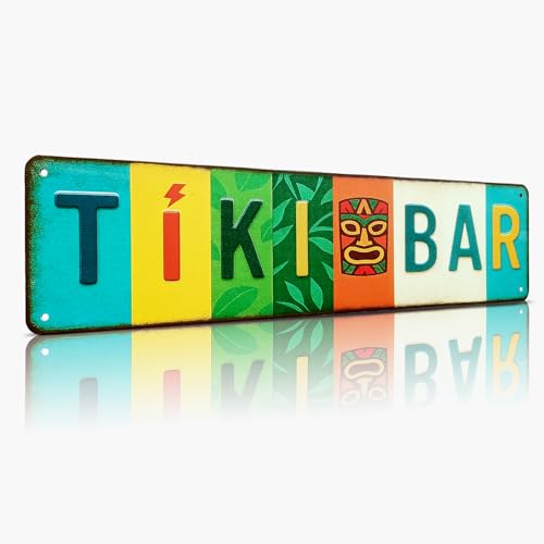 Tiki Bar All-Aluminum Metal Sign – Tropical Wall Decor for Home Bar, Patio, Poolside, Garden, Outdoor Party Decorations – 16 x 4 Inch - color: tiki bar