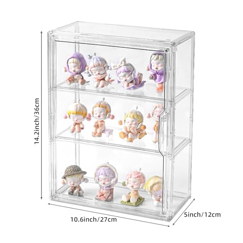3 Tier Display Case for Collectibles,Clear Display Box with 2 Movable Plates ,Storage Container with Magnetic Door (Large 1 Pack) - size: Large 1 Pack