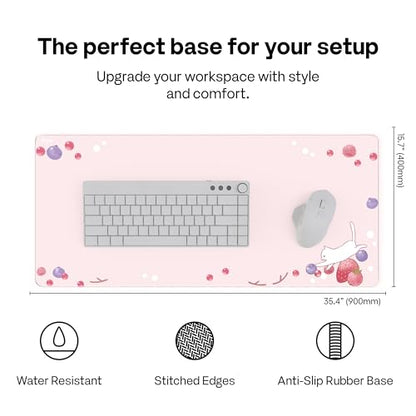 Pixio Mouse Pads - 36 x 16 inch XXL Cats & Berries Pink Multifunctional Large Desk Mats for Gaming, Office, Desktop Anti-Slip Waterproof Washable Computer Mouse Mat - color: Pink