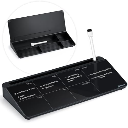 Varhomax Glass Weekly Planner Desk White Board, Desktop Calendar Whiteboard with Storage, to Do List Memo Caddy for Home Office and School Supplies, Black - color: Weekly Planner-black