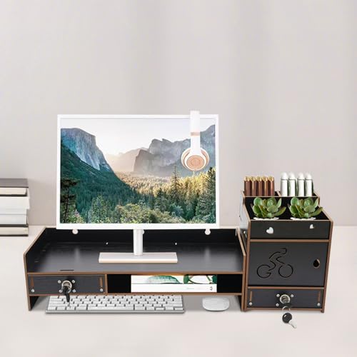 Computer Monitor Stand, Computer Rack with Drawers, Two top Platforms Desk Organizer Monitor Stand with Extra Large Storage Desktop Computer Stand for PC, Laptop, Printer, Screen, TV (05) - size: 05