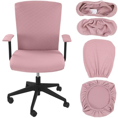Tallew 4 Pcs Office Chair Covers Set Computer Universal Protective Stretchable Chair Seat Covers Desk Armrest Slipcovers Pads Office Cushion Backrest for Rotating(Pink) - color: Pink