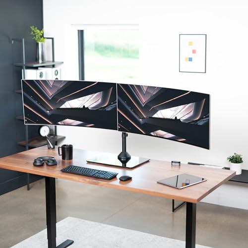VIVO Freestanding Dual Ultrawide Monitor Stand with Sleek Glass Base and Adjustable Arms, 2 Screens up to 38 inches and 22 lbs Each, Black, STAND-V038FG - color: Black, size: 13" to 38" Screens