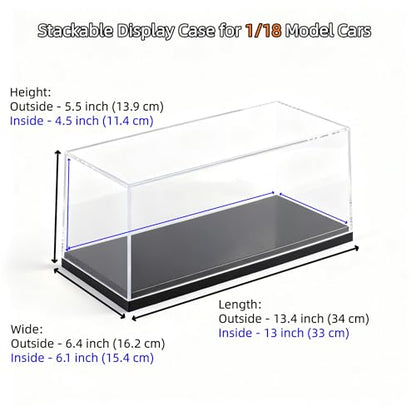 Model Car Display Case, 1:18 Scale Acrylic Display Box for Cars, Stackable Dustproof Storage Boxes for Collectibles, Figures and Memorabilia, 13.4 x 6.4 x 5.5 inch - size: 13.4 x 6.4 x 5.5 inch