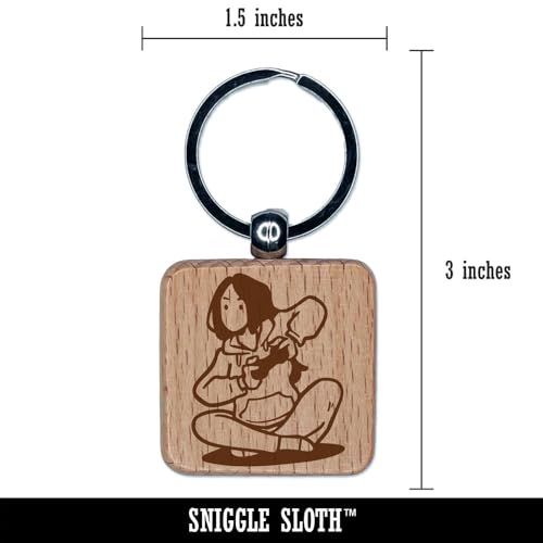 Sniggle Sloth Lifestyle Doodle Video Game Gamer Woman Controller Engraved Wood Square Keychain Tag Charm