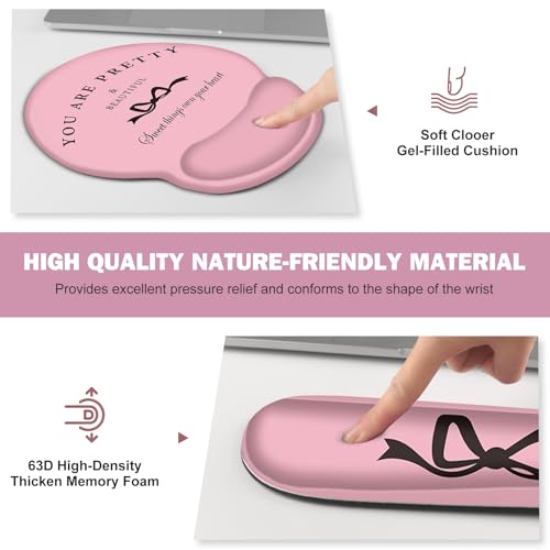 Gaming Mouse Pad, Large Desk Mat, Cute Desk Pad Protector, 4in1 XXL Mousepad + Keyboard Wrist Rest+Mouse Wrist Rest+Coaster Set with Ergonomic Desk Pad for Home Office Table Computer, Pink Pretty Bow - color: Pink Pretty Bow