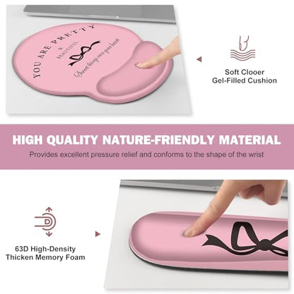 Gaming Mouse Pad, Large Desk Mat, Cute Desk Pad Protector, 4in1 XXL Mousepad + Keyboard Wrist Rest+Mouse Wrist Rest+Coaster Set with Ergonomic Desk Pad for Home Office Table Computer, Pink Pretty Bow - color: Pink Pretty Bow