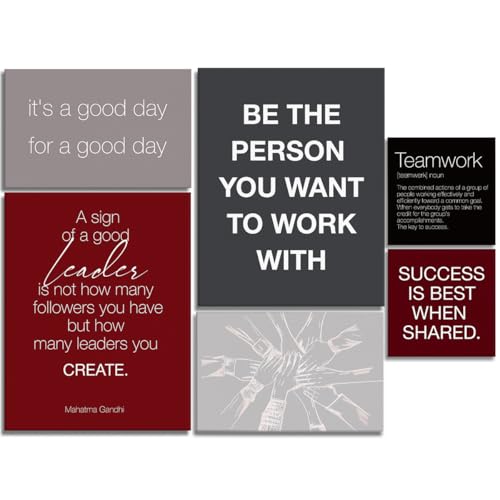 YEOION Red Grey Black Motivational Teamwork Office Wall Decor,Inspirational Team Work Wall Art Canvas Frame Artwork for Office Workplace Breakroom Wall Decor Set of 6 - color: Colour16, size: 14.6 x 11.5 inches