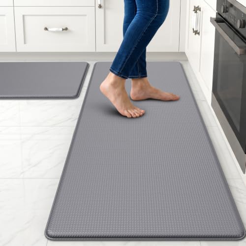 Kitchen Mats for Floor 2 Piece - 17"x29"+17"x47" Anti Fatigue Mats for Kitchen Floor - Non Slip Cushioned Rugs for Standing - Grey - color: Grey, size: 2pc: 17" x 29" + 17" x 47"