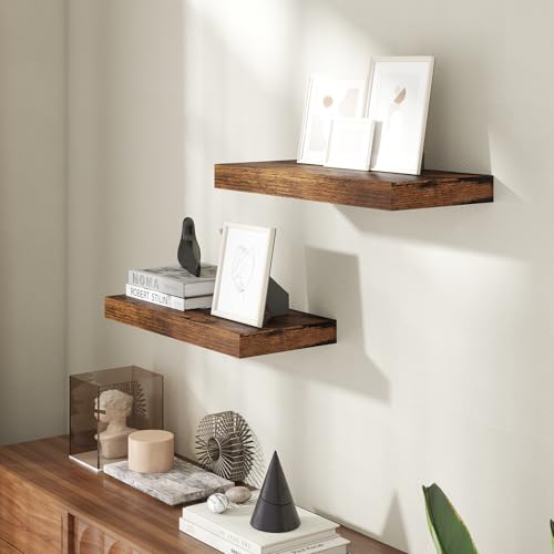 20 Inch Floating Shelves for Wall, 8 Inch Deep Floating Shelf for Storage & Display, Wall Mounted Shelf with Invisible Brackets for Living Room, Kitchen, Bathroom, Home Decor, Set of 2, Rustic Brown - color: Rustic Brown, size: 20 Inch, Set of 2