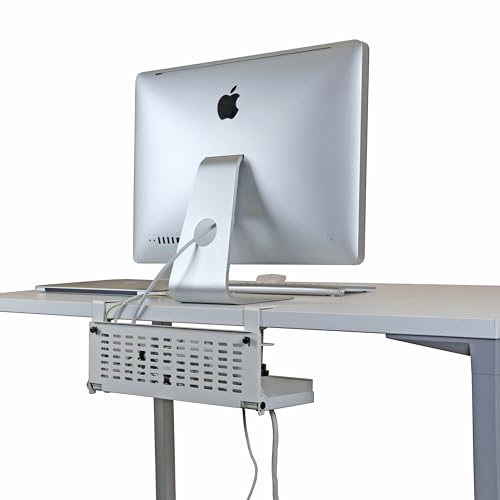 AEONS Universal Under Desk Cable Management Tray-Clamp Mount Hinged Swing Modesty Panel Organizer for Office Desks Easy Access Flip-Down position Power Strip Cord Storage No-Drill 25 lb Capacity White - style: 16" Swing, White