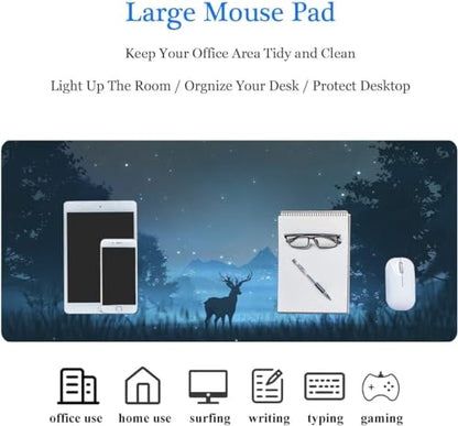 31.5x11.8 Inch Non-Slip Long Extended Large Gaming Mouse Pad with Stitched Edges XL Laptops Keyboard Mouse Mat(Forest Deer) - color: Forest Deer