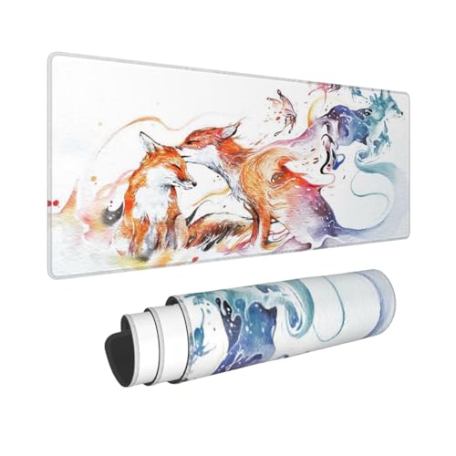 Watercolor Foxes and Butterflies Mouse Pad Large Gaming Mousepad Non-Slip Rubber Base Keyboard Mouse Mat for Laptop Keyboard Desktop 31.5 x 11.8 inch - color: Watercolor Foxes And Butterflies