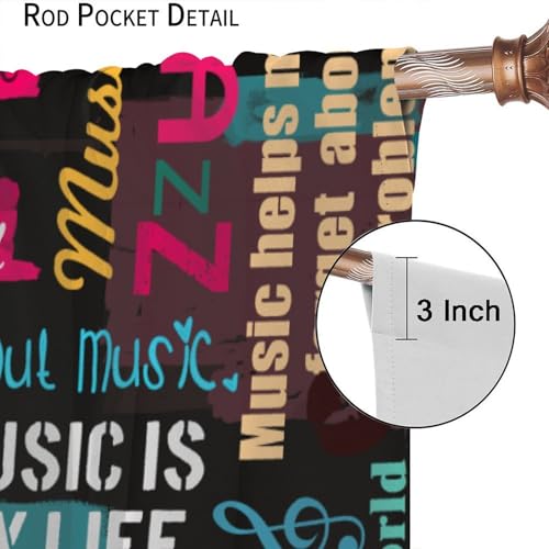 Music Notes Curtain, Jazz Rock Music Hip Hop Graffiti Window Curtains Drapes for Kids Boys Girls Teens Bedroom Living Room Bathroom 42" W X 45" L(No Blackout) - color: Musical-8, size: 20.5"W x 45"L (Pack of 2)