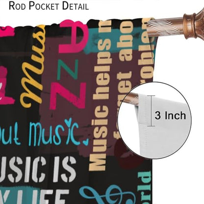 Music Notes Curtain, Jazz Rock Music Hip Hop Graffiti Window Curtains Drapes for Kids Boys Girls Teens Bedroom Living Room Bathroom 42" W X 45" L(No Blackout) - color: Musical-8, size: 20.5"W x 45"L (Pack of 2)
