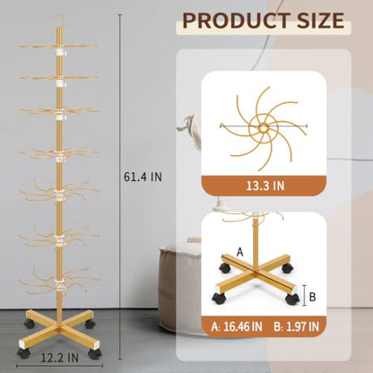 Flenpptly Retail Display Stand, 7-Tier Rotating Display Rack for Store Display, Movable and Adjustable Spinning Display Stand for Earrings, Jewelry, Keychains, Socks Display (7-Tier Gold) - color: 7-Tier Gold
