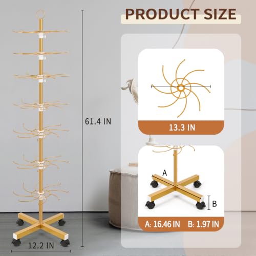 Flenpptly Retail Display Stand, 7-Tier Rotating Display Rack for Store Display, Movable and Adjustable Spinning Display Stand for Earrings, Jewelry, Keychains, Socks Display (7-Tier Gold) - color: 7-Tier Gold