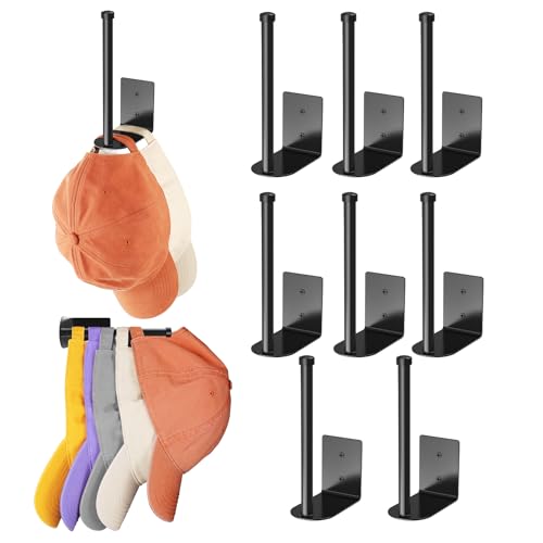 Durmmur 8 Pack Hat Racks for Baseball Caps, Stainless Steel Hat Organizer for Baseball Cap, Hat Holder Storage Organizer, Hat Hanger Strong Adhesive/Wall Drilled for Door, Bedroom, Closet(Black 6 in) - color: Black, size: 8 Pack 6 in