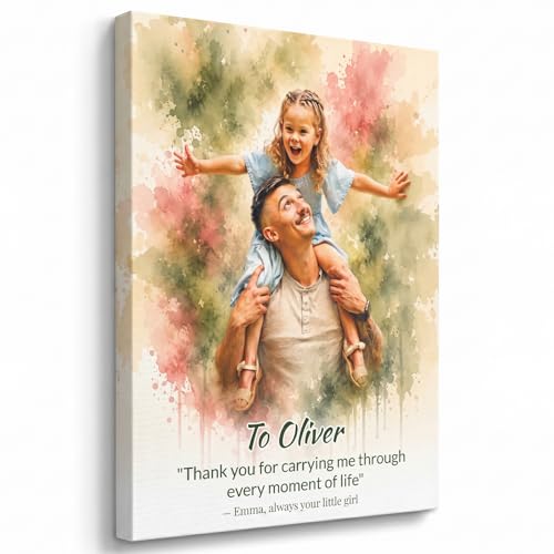 ENQU Personalized Family Watercolor Portrait Wall Art, Custom Canvas Prints with Your Photos, Father's Day, Birhtday Gifts, Custom Dad - Grandpa Photo Gifts, Custom Canvas For Daddy, Papa, Home Decor - color: Style 6