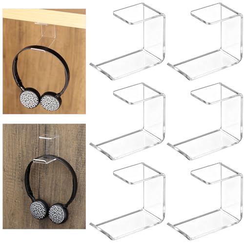 Weysat Under Desk Headphone Hook Hanger Purse Hook for Table with Adhesive Tape Acrylic Hanger Under Desk Mount for Most Headphone Purse Umbrellas(Clear,6 Pcs) - color: Clear