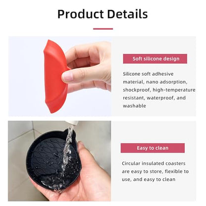 4PCS Car Cup Holder Coasters, Universal Silicone Non-Slip Insert Cup Coasters, Soft Wave Pattern Cup Holders, Car Interior Accessories for SUV, Truck, RV (Red) - color: Red