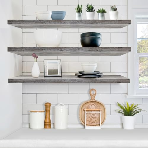 Sorbus Floating Shelves for Wall - 35 Inch Long Bathroom Shelves, Wall Decor for Bedroom, Kitchen, Living Room & Book Storage - Mounted Floating Shelf with Invisible Brackets (Gray, 3 Pack) - color: Grey, size: 35 Inch, style: 3 Pack