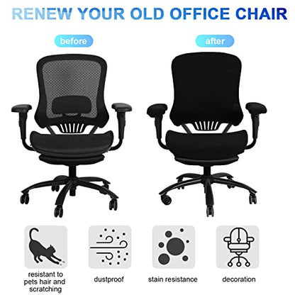 Tallew 4 Pcs Office Chair Covers Set Computer Universal Protective Stretchable Chair Seat Covers Desk Armrest Slipcovers Pads Office Cushion Backrest for Rotating (XL,Black) - color: Black