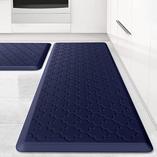 Kitchen Mat [2 PCS] Cushioned Anti-Fatigue Floor Mat Water Resistant Non-Skid Kitchen Mats and Rugs Ergonomic Comfort Foam Kitchen Rugs Standing Mat for Kitchen Floor Office Sink Laundry(Blue) - color: Blue, size: 17.3"x29"+17.3"x47"