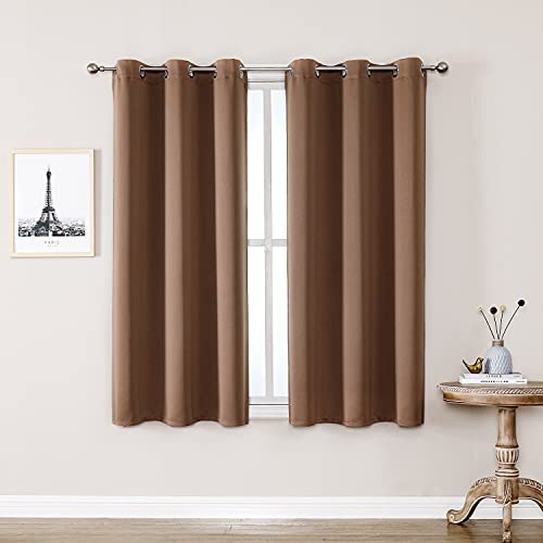ChrisDowa Small Window Curtains 40 inches Long for Bedroom - Grommet Short Thermal Insulated Room Darkening Curtains for Kitchen (2 Panels, Cappuccino, 29 x 40 Inch) - color: Cappuccino, size: 29"W x 40"L (Pack of 2)