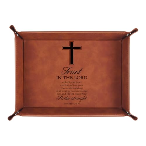 Christian Gifts,Leather Tray Engraved Personalized Tray,Bible Verse Faith Religious Birthday Inspirational Gifts,Valet Desktop Storage Organizer (Proverbs 3:5-6) - color: Proverbs 3:5-6