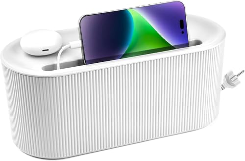 Cable Management Box,Desk Cord Organizer with Groove Cover,Plastic Cord Hider Box,Large Cable Box Organizer,Power Socket Management for TV/Computer/Router/Games Console Cable Storage (White) - color: White