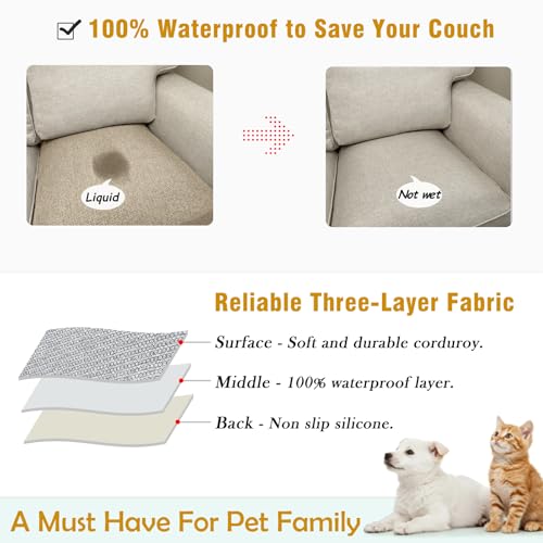 Couch Arm Covers, Waterproof Armrest Cover for Sofa, Loveseat, Armchair, Non-Slip Recliner Arm Cover, Sofa Arm Covers, Headrest Cover, Arm Chair Covers Set of 2 (Khaki, 26"×26") - color: Khaki, size: 26" x 26" - 2 pcs