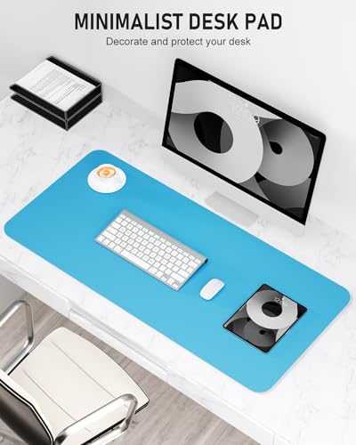 Desk Pad, 23.6" x 13.8" PU Leather Non-Slip Desk Mat Large Mouse Pad for Desktop, Waterproof Laptop Computer Writing Mat for Office, Home, Work, Gaming, Aqua Blue - color: Aqua Blue, size: 23.6" x 13.8"