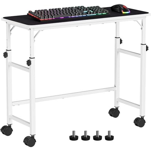 Snughome Mobile Keyboard Tray with Mouse Pad, Height Adjustment 21.6"-31.1", Keyboard Standing Desk, Rolling Under-Desk Extender with Lockable Casters, Desk Accessories for Home Office, White - color: White