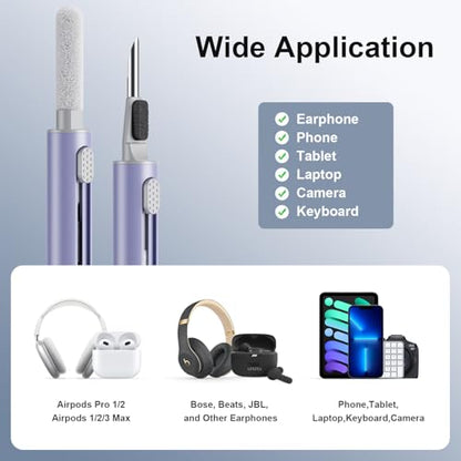 Hyashee Cleaner Kit for Airpods Pro 1 2 3 Multi-Function Cleaning Pen with Soft Brush Flocking Sponge for Bluetooth Earphones Case Cleaning Tools (Lavender Purple) - color: Lavender Purple