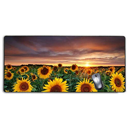 Stitched Edges Large Gaming Mouse Pad,Extended Mousepad with Non-Slip Rubber Base for Laptop Desktop Computer Keyboard Mat - Sunflower