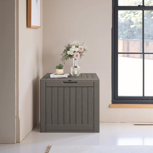 JUMMICO 42 Gallon Deck Box Waterproof, Resin Outdoor Storage Box with Side Handles, Outdoor Storage Benches Lockable for Patio Cushions and Garden Tools (Brown) - color: Brown, size: 42 gallon
