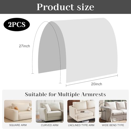 Couch Arm Covers Sofa Arm Covers Set of 2, Waterproof Couch Cover Armchair Cover for Recliner, Non Slip Sofa Headrest Covers Armrest Cover Couch Slipcover Protector, White - color: White