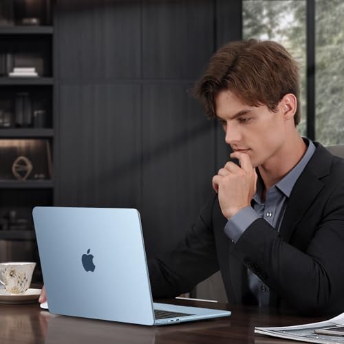 MOSISO Ultra-Thin & Seamlessly Closes Cover Compatible with MacBook Air 13 inch Case M5 M4 M3 M2 2026-2022 A3449 A3240 A3113 A2681, 2 in 1 Kit Anti-Fingerprints Shell for Mac Air 13.6, Sky Blue Clear - color: Sky Blue Clear