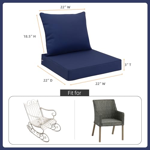 Favoyard Outdoor Seat Cushion Set 22 x 22 Inch Waterproof & Fade Resistant Patio Furniture Cushions with Removable Cover Deep Seat & Back Cushion with Tie Straps for Chair Sofa Couch - color: Blue, size: 22 x 22 Inch