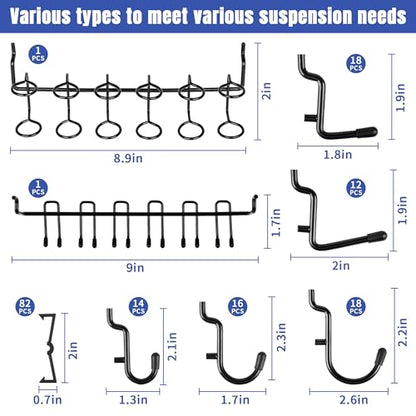 196 PCS Extra Thick 1/4" Pegboard Hooks Set, Heavy Duty Peg Board for Hanging Storage, Black Metal Pegboard Accessories with Pegboard Bins for Garage Wall Organizer - size: 196PCS