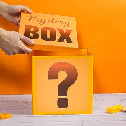 RUSPEPA Mystery Gift Box with Lid, Fun Orange Question Mark Design, Medium Collapsible Gift Box with Tissue for Kids & Adults, Birthday, Party Games, Mystery Surprise Packaging, 9x9x9 Inches, 1 Pcs