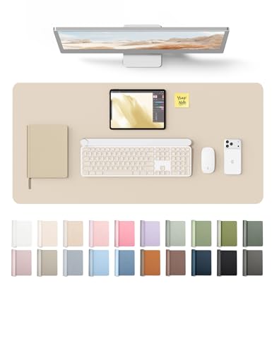 YSAGi Leather Desk Protector, Office Mat, Large Mouse Mat, Non-Slip PU Leather Blotter, Laptop Desk, Waterproof Writing Pad for Office and Home (Eggshell, 35.4" x 17") - color: Eggshell, size: 35.4" x 17"