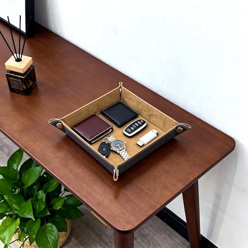 Valet Tray 5.5" Square Desktop Storage Organizer - Catch All Tray for Men & Women, Nightstand/Entryway/Desk/Dresser Top | Jewelry & EDC Holder for Watches, Keys, Wallet, Coins, Glasses